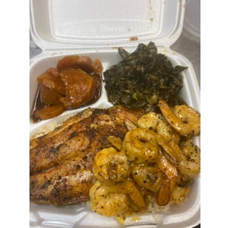Grill Cajun catfish with shrimp platter.