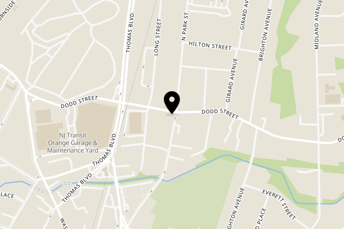 Map showing the location of Tasha's Caribbean & Soul Food Cuisine on 405 Dodd St in East Orange